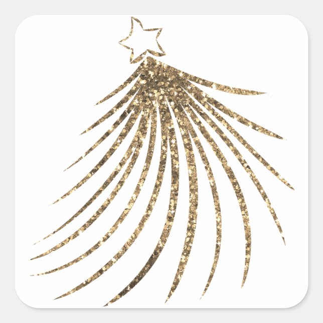 Moderner Gold Glitzer Weihnachtsbaum Quadratischer Aufkleber (Vorderseite)