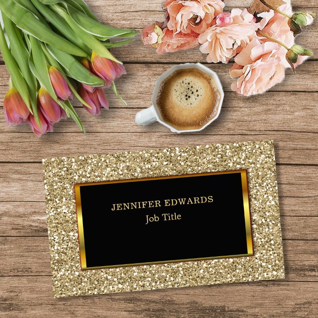 Moderner Gold golden Glitzer stilvoll beruflich Visitenkarte (Modern Gold Glitter, black gold frame, stylish professional Business Card.)