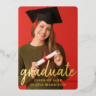 Moderner Gold Graduate 2-Foto Collage Abschluss Folieneinladung