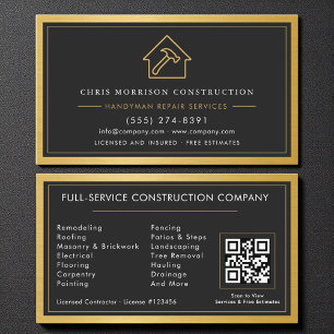 Moderner Gold-Handwerker-QR-Code Schwarz Visitenkarte