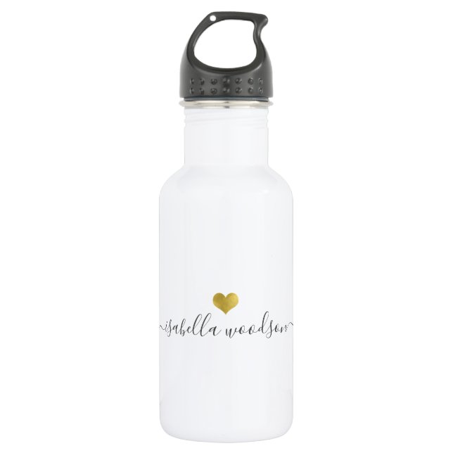Moderner Gold Herz Schrift Name  Edelstahlflasche (Vorderseite)