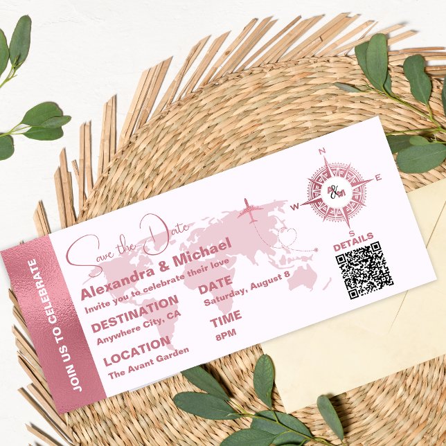 Moderner Gold-Pass für die Rose Save the Date Einladung (Von Creator hochgeladen)