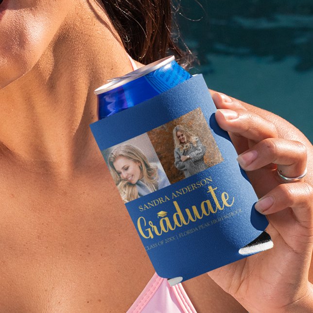 Moderner Gold-Schriftart | Foto Collage Abschluss Dosenkühler (Von Creator hochgeladen)