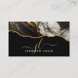 Moderner Gold-Schwarz-Achat-Marmor-QR-Code Visitenkarte