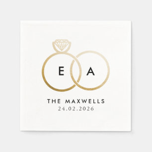 Moderner Golden Wedding Rings Cocktail Napkin Serviette