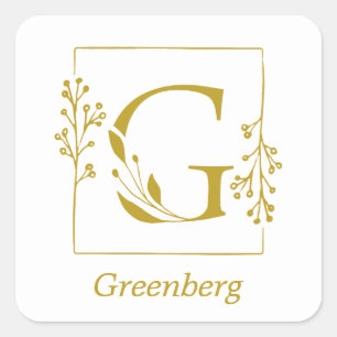 Moderner goldener botanischer Buchstabe G Quadrati Quadratischer Aufkleber