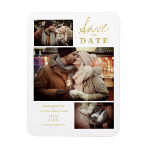 Moderner Goldener Effekt 3 maßgeschneiderte Fotos  Magnet