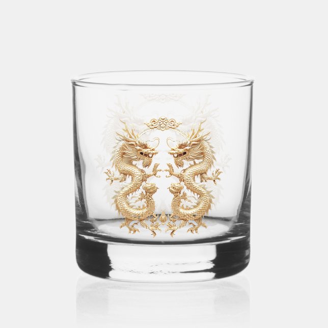 Moderner goldener zweiköpfiger Drache nach Maß Whiskyglas (Vorderseite)