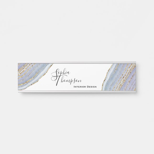 Moderner Goldlavendel Geode Achat - Schreibtischnamensplakette (Vorderseite )