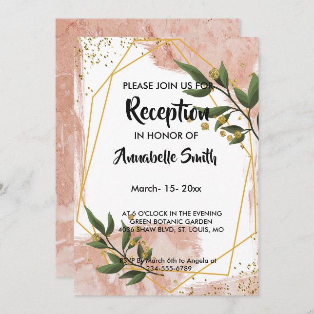 Moderner Goldrahmen Elfenbeingrüner Empfang Einladung (Vorne/Hinten)