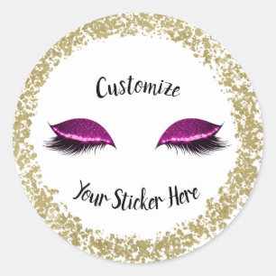 Moderner Goldring Rosa Glitter-Make-up-Wimpern Runder Aufkleber