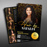 Moderner Goldschwarzer Sparkle Foto Salon Service Flyer<br><div class="desc">Probieren Sie Ihren Friseur mit diesem eleganten und modernen Flyer. Mit seinem edlen Schwarz-Gold-Design ist es perfekt, um neue Kunden anzuziehen. Der Flyer enthält Platz für Ihr Logo, Kontaktinformationen und einen QR-Code für eine einfache Buchung. Machen Sie eine Aussage mit einem beruflichen Design, das Ihre Dienstleistungen und Sonderangebote, wie z.B....</div>