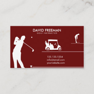 Moderner Golfer & Cart Dark Red Golf Instructor Visitenkarte