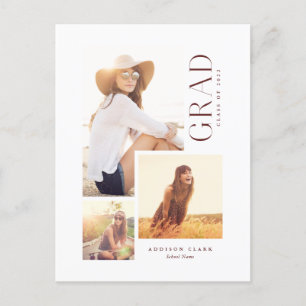 Moderner Grad 3 Foto Collage Maroon Ankündigungspostkarte