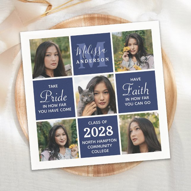 Moderner Grad 5 Foto Collage Navy Blue Abschluss Serviette (Von Creator hochgeladen)