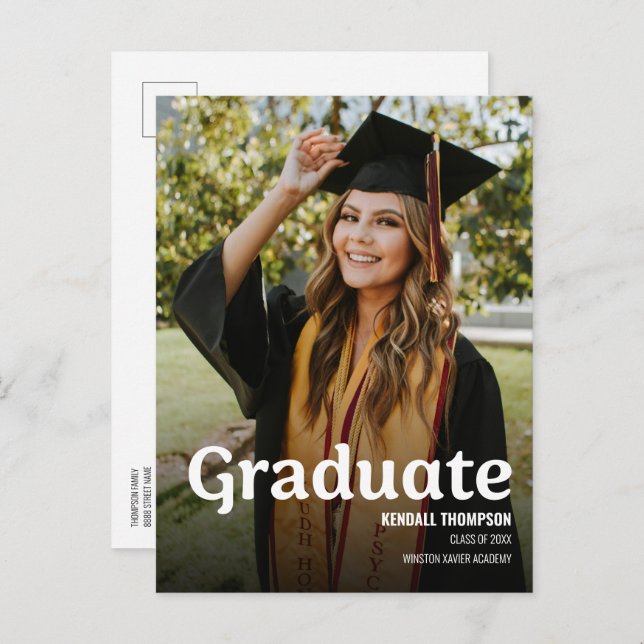 Moderner Grad-Foto-Abschluss der Klasse 2024 Ankündigungspostkarte (Vorne/Hinten)