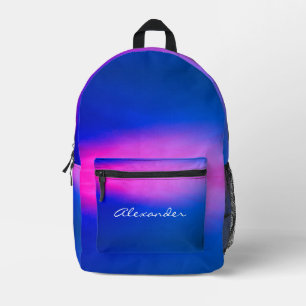 Moderner Gradient-Aurora-Effekt Blau Hot Pink Name Bedruckter Rucksack
