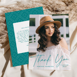 Moderner Graduate Aquamarin Script Foto Abschluss Dankeskarte