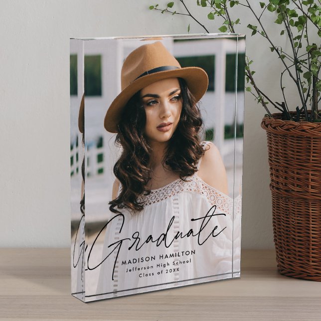 Moderner Graduate Black Script Abschluss Fotoblock (Von Creator hochgeladen)