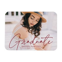 Moderner Graduate Burgundy Script Foto Abschluss Magnet