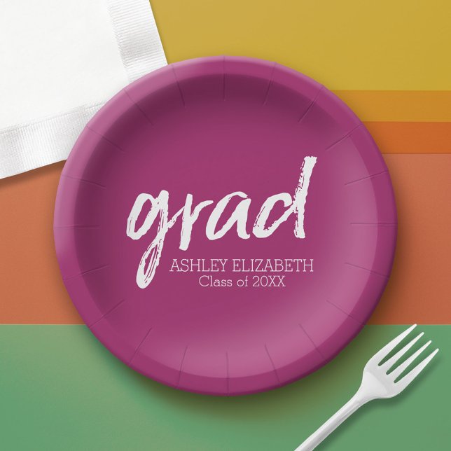 Moderner Graduate Custom Berry Polka Dot Pappteller (Custom Graduation Paper Plate)