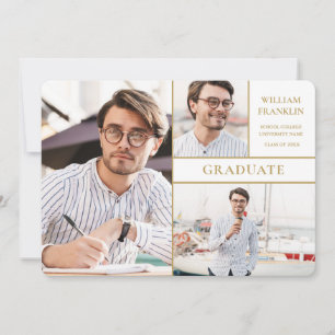 Moderner Graduate Gold 3 Foto Collage Abschluss Ankündigung