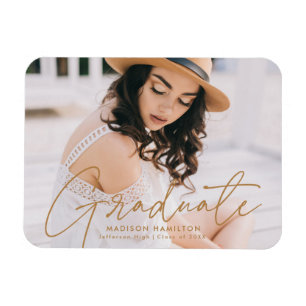 Moderner Graduate Gold Script Foto Abschluss Magnet