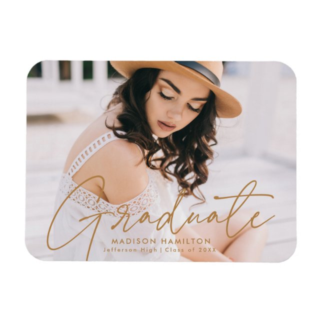 Moderner Graduate Gold Script Foto Abschluss Magnet (Horizontal)