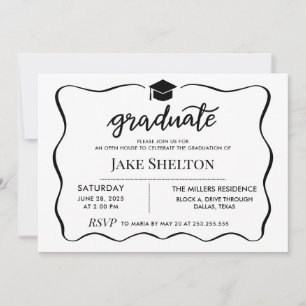 Moderner Graduate Hat Open House Abschluss Einladung