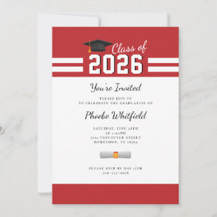 Moderner Graduate Red White Simple Abschluss Einladung