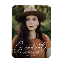 Moderner Graduate White Script Foto Abschluss Magnet