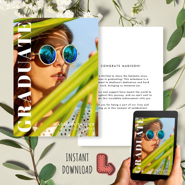 Moderner Graduiertenrücken und weißer Foto Abschlu Ankündigung (Von Creator hochgeladen)