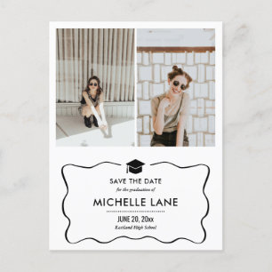 Moderner Graduierthut Save the Date zwei Foto Postkarte