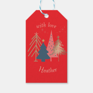 Moderner Grafik-Gold-Rot-Weihnachtsbaum  Geschenkanhänger