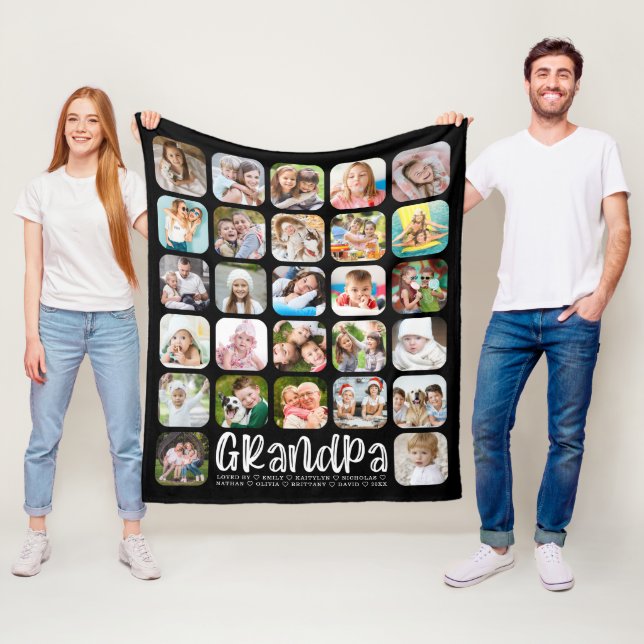 Moderner GRANDPA 27 FotoCollage Custom Text Black Fleecedecke (Beispiel)