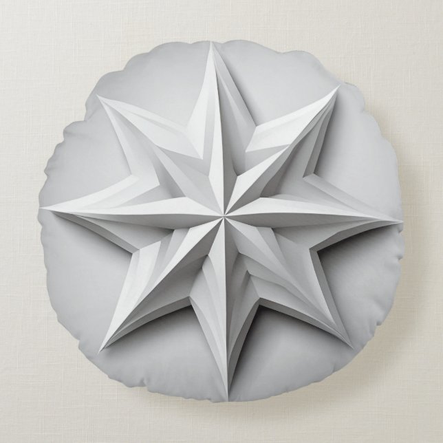 Moderner Grau und Weiß Star Rundes Kissen (Vorderseite)