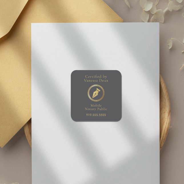 Moderner Graue und goldener Notarpfen, zertifizier Quadratischer Aufkleber (Von Creator hochgeladen)
