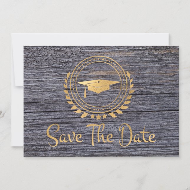 Moderner Grauer Abschluss Save the Date Gold Grad  (Vorderseite)
