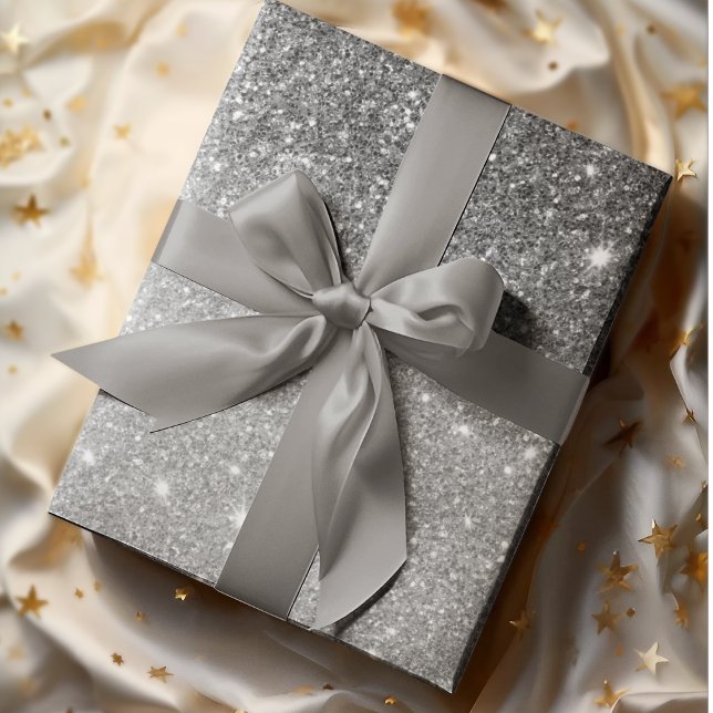 Moderner grauer Glitzer Glitzern Personalisiert Na Geschenkpapier (Von Creator hochgeladen)