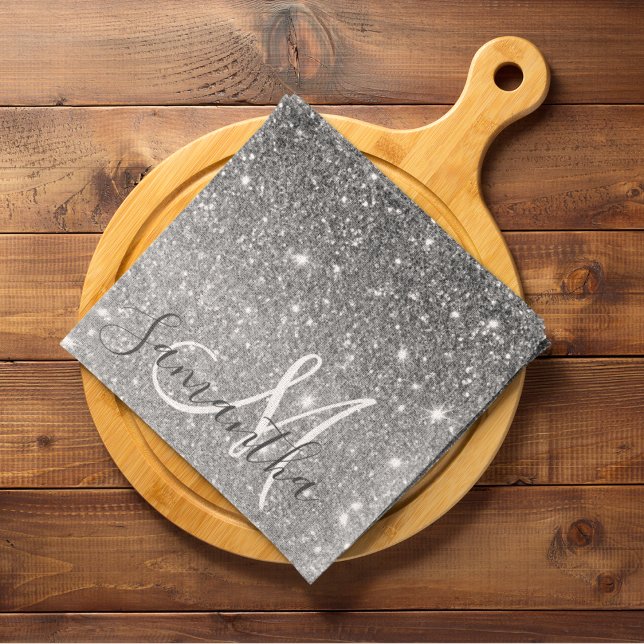 Moderner grauer Glitzer Glitzern Personalisiert Na Geschirrtuch (Von Creator hochgeladen)