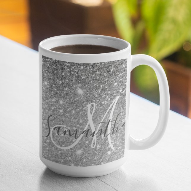 Moderner grauer Glitzer Glitzern Personalisiert Na Kaffeetasse (Von Creator hochgeladen)
