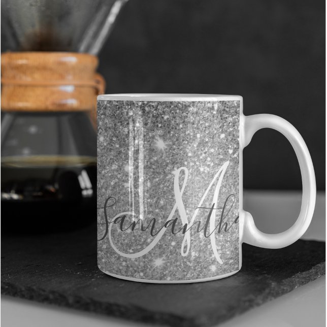 Moderner grauer Glitzer Glitzern Personalisiert Na Kaffeetasse (Von Creator hochgeladen)