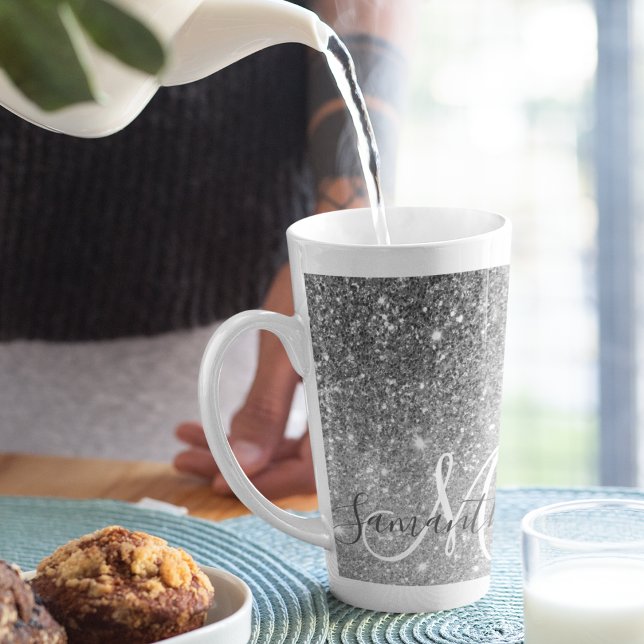 Moderner grauer Glitzer Glitzern Personalisiert Na Milchtasse (Von Creator hochgeladen)