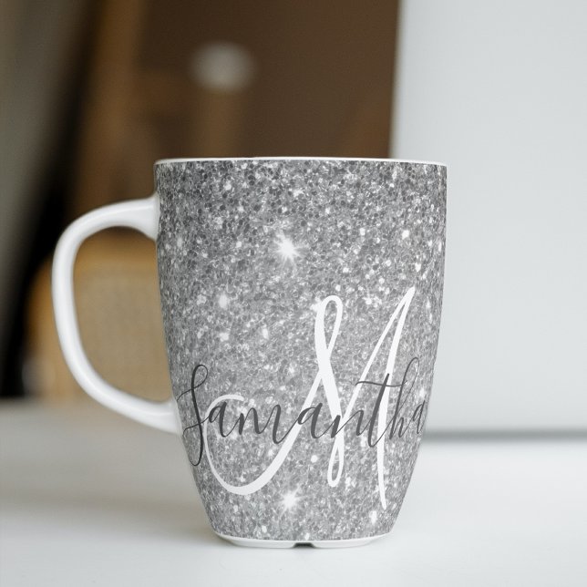 Moderner grauer Glitzer Glitzern Personalisiert Na Milchtasse (Von Creator hochgeladen)