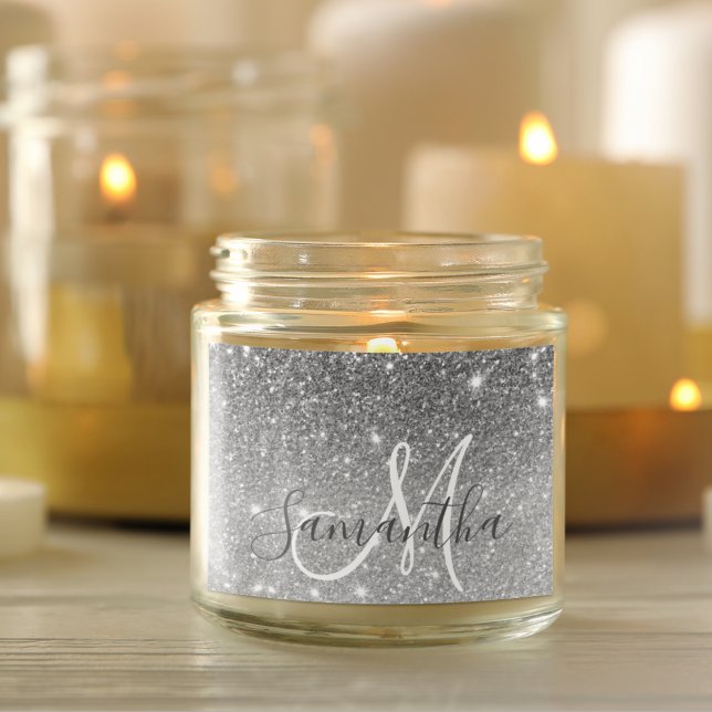 Moderner grauer Glitzer Glitzern Personalisiert Na Quadratischer Aufkleber (Von Creator hochgeladen)