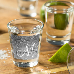 Moderner grauer Glitzer Glitzern Personalisiert Na Schnapsglas