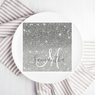Moderner grauer Glitzer Glitzern Personalisiert Na Serviette