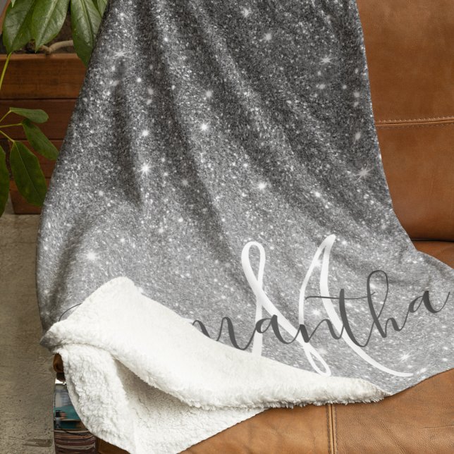 Moderner grauer Glitzer Glitzern Personalisiert Na Sherpadecke (Von Creator hochgeladen)
