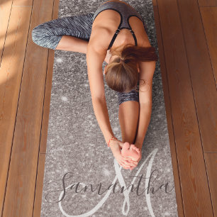 Moderner grauer Glitzer Glitzern Personalisiert Na Yogamatte