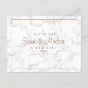 Moderner grauer Marmor mit Rose Gold Save the Date Ankündigungspostkarte